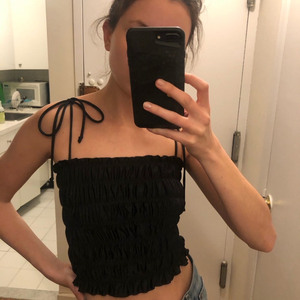 Urban Outfitters ruched tube top with tie straps
